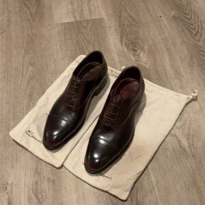 Santoni Brown Leather Oxfords with Broguing